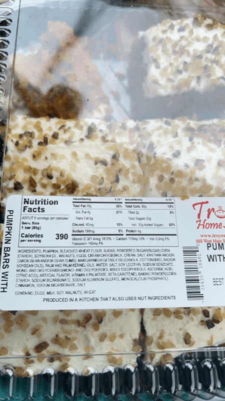 Troyer'S Home Pantry Pumpkin Bars With Walnuts