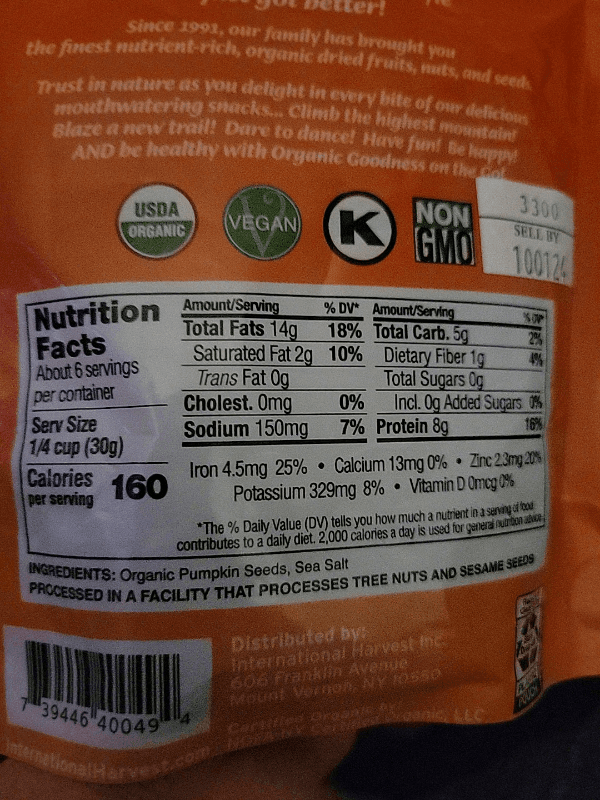 International Harvest Go Pumpkins! Dry Roasted Pumpkin Seeds