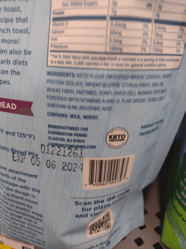 Carrington Farms Keto Bread Mix Pizza Crust Cinnamon Rolls