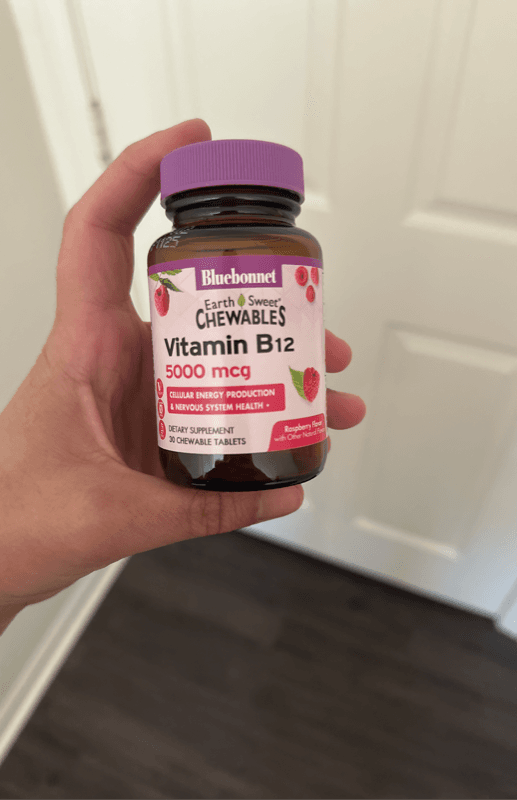 Bluebonnet Earth Sweet Chewables Vitamin B12 5000Mcg Dietary Supplement Raspberry Flavor