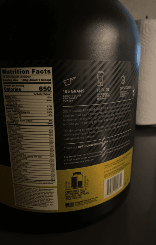 On Optimum Nutrition Double Chocolate Gold Standard Pro Gainer