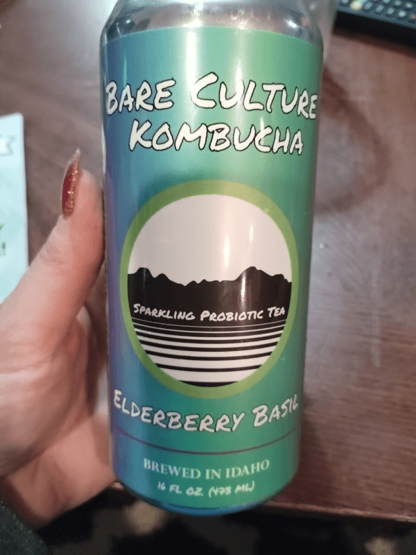 Bare Culture Kombucha Elderberry Basil Sparkling Probiotic Tea
