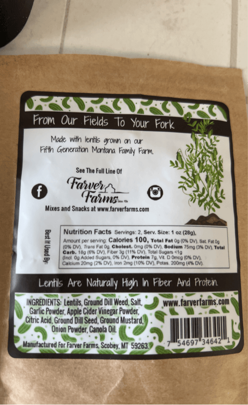 Farver Farms Lentil Crunchers Crunchy Dill Pickle Flavor
