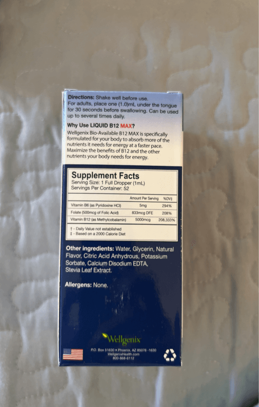 Wellgenix Liquid B12 Max 5000 Mcg Citrus Flavor