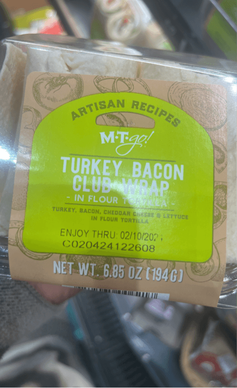 Sheetz Artisan Recipes M.T.Go! Turkey Bacon Club Wrap In Flour Tortilla
