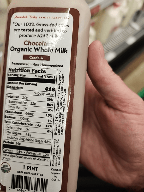 Shenandoah Valley Family Farms 100% Grassfed Chocolate A2 Whole Milk Organic Non-Homogenized