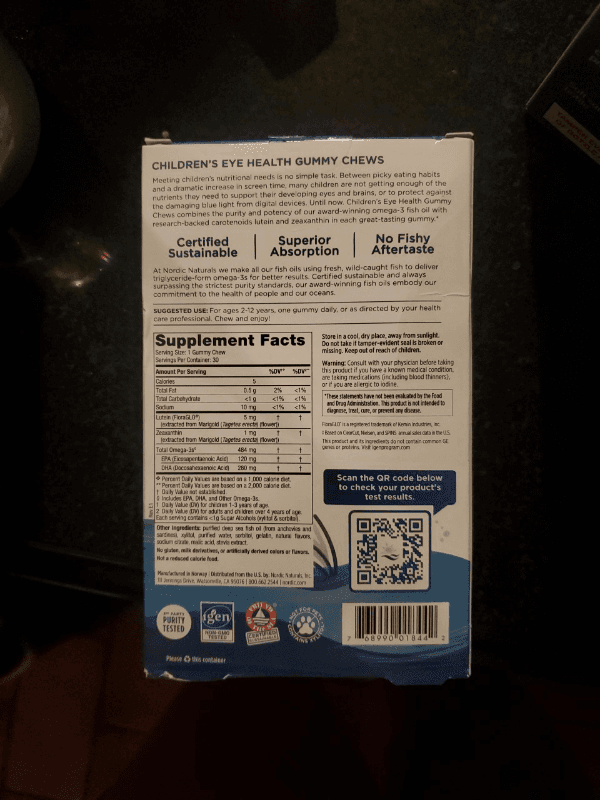 Nordic Naturals Zero Sugar Children'S Eye Health Strawberry Lemonade Gummy Chews Ages