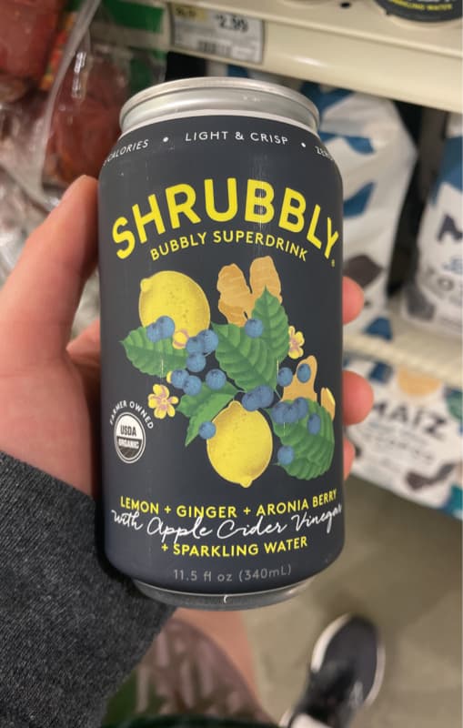 Shrubbly Bubbly Superdrink Lemon + Ginger + Aronia Berry With Apple Cider Vinegar + Sparkling Water