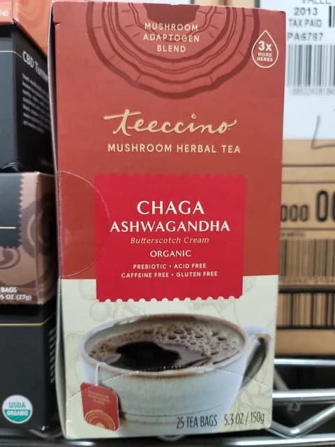 Teeccino Chaga Ashwagandha Butterscotch Cream Mushroom Herbal Tea