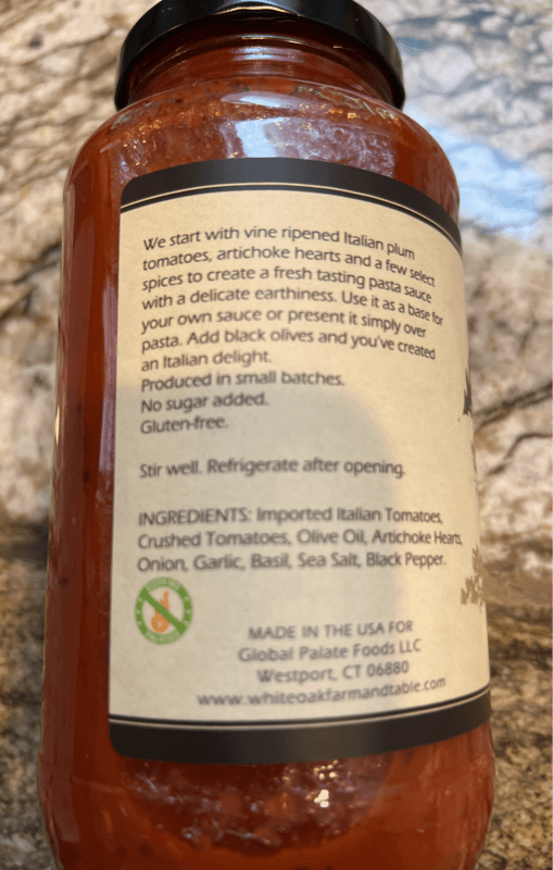 White Oak Farm & Table Tomato Artichoke Sauce