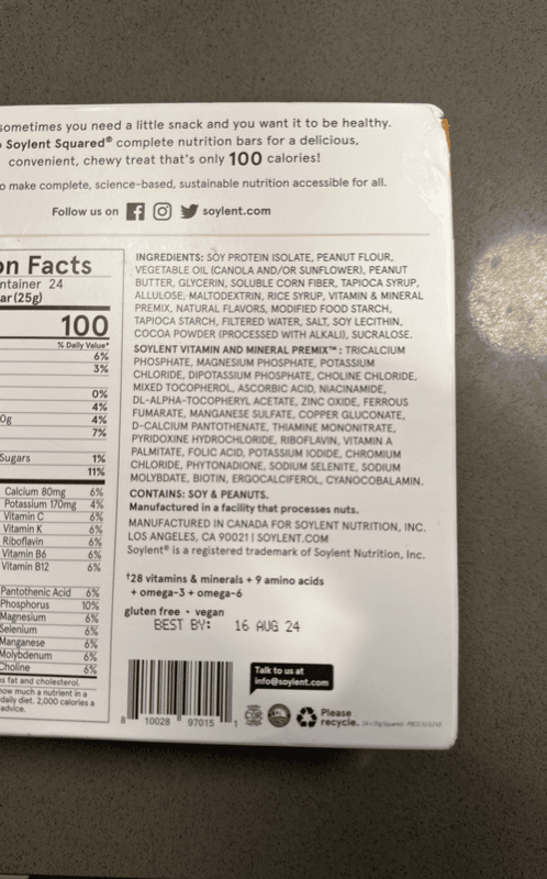 Soylent Squared Peanut Butter Chocolate Chip Complete Nutrition Bar