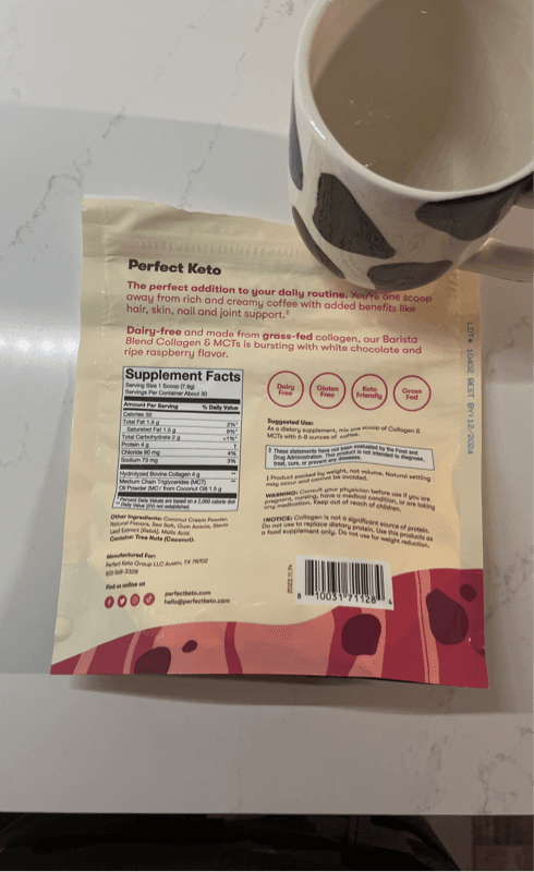 Perfect Keto White Chocolate Raspberry Collagen & Mcts Barista Blend