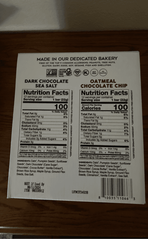 88 Acres Thin Bars Dark Chocolate Sea Salt And Oatmeal Chocolate Chip
