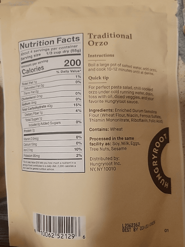 Hungry Root Traditional Orzo