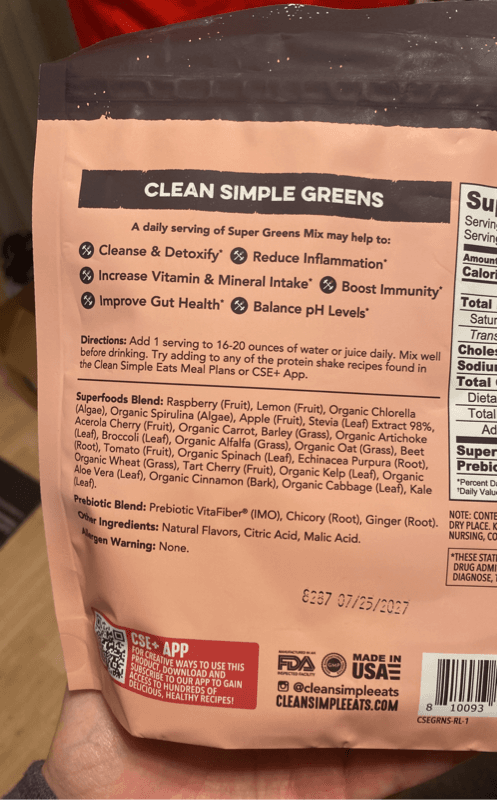 Greens Clean Simple Eats Super Greens Mix Raspberry Lemonade Dietary Supplement
