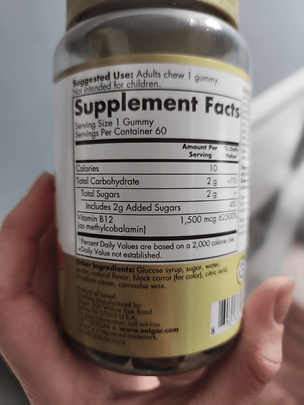 Solgar Ultra Potency Vitamin B12 1,500 Mcg Raspberry Flavor 60 Gummies