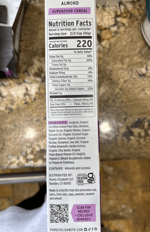 Purely Elizabeth Cinnamon Raisin Almond Superfood Cereal