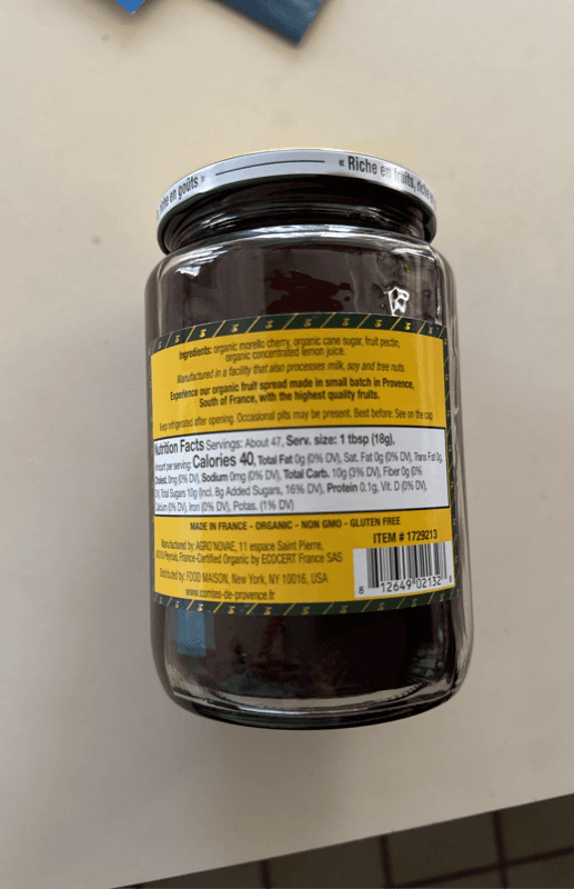 Comtes De Provence Organic Morello Cherry Fruit Spread