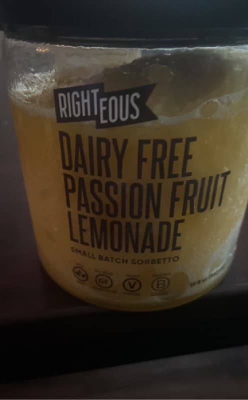Righteous Dairy Free Passion Fruit Lemonade Small Batch Sorbetto