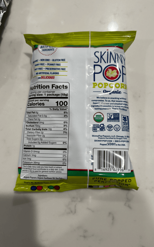 Skinny Pop Organic Original Popcorn