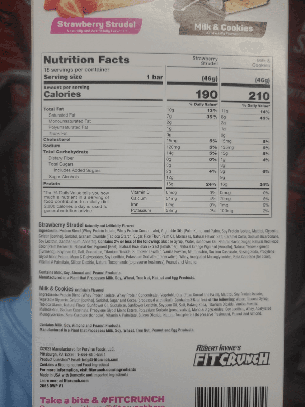Chef Robert Irvine'S Fit Crunch Strawberry Strudel And Milk & Cookies High Protein Baked Bar
