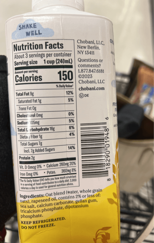 Chobani Oatmilk Non-Dairy Original Barista Edition Oat Drink