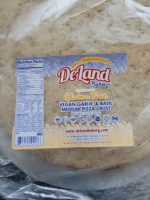 Deland Bakery Gluten Free Vegan Garlic And Basil Medium Pizza Crust