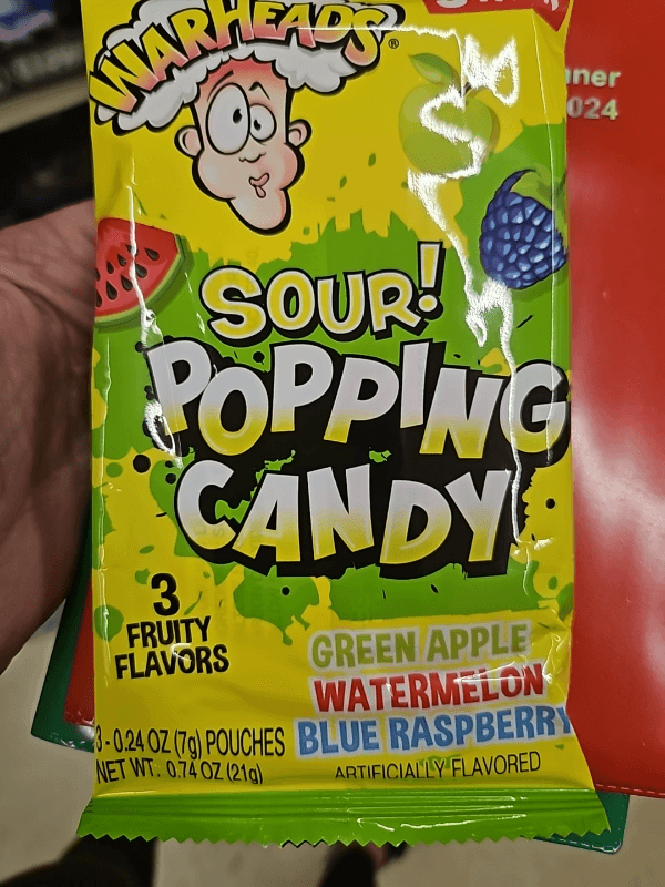 Warheads Sour! Popping Candy Green Apple Watermelon Blue Raspberry
