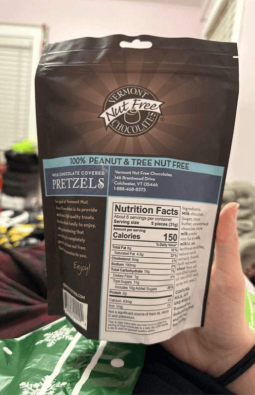 Vermont Nut Free Chocolates 100% Peanut & Tree Nut Free Milk Chocolate Covered Pretzels