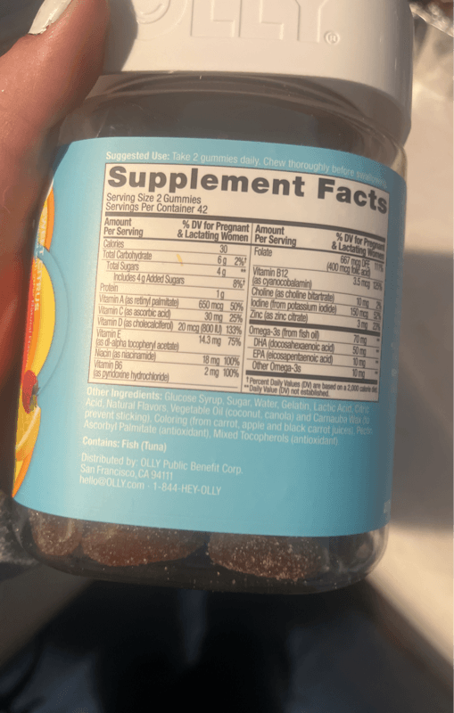 Olly Sweet Citrus Flavored The Essential Prenatal Folic Acid + Dha 84 Gummies