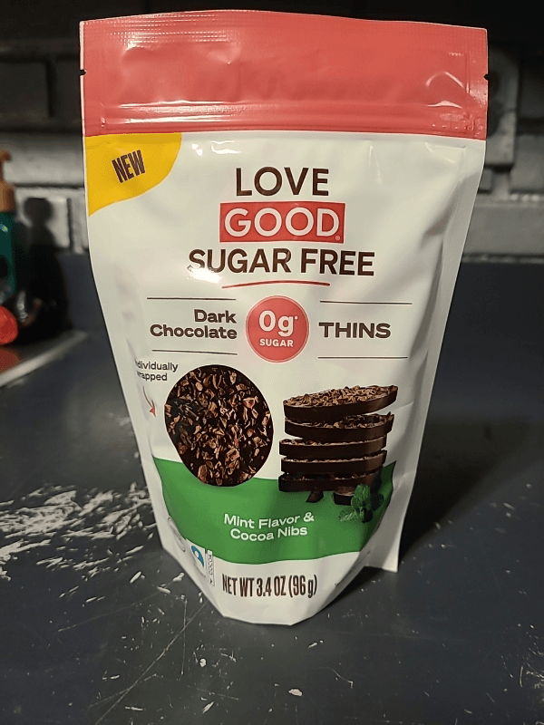 Love Good Fats Sugar Free Dark Chocolate Thins Mint Flavor & Cocoa Nibs