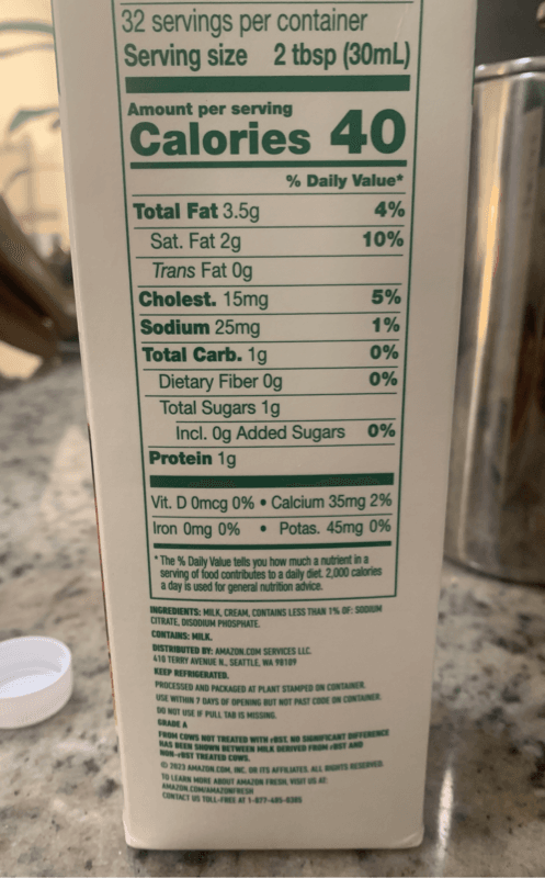 Amazon Fresh Half & Half Ultra-Pasteurized Milk