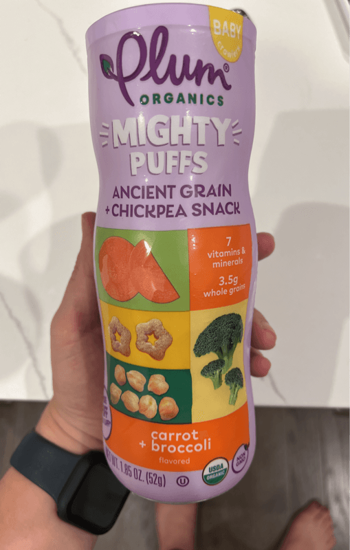 Plum Organics Mighty Puffs Ancient Grain + Chickpea Snack Carrot + Broccoli Baby Crawlers
