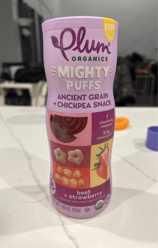 Plum Organics Mighty Puffs Ancient Grain + Chickpea Snack Beet + Strawberry Baby Crawlers