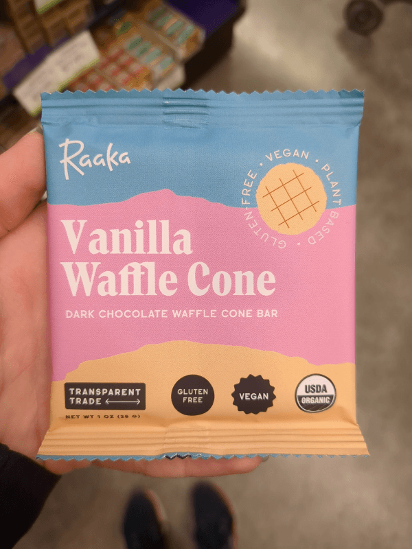 Raaka Vanilla Waffle Cone Dark Chocolate Waffle Cone Bar