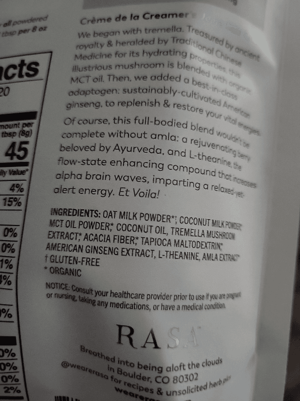 Rasa Creme De La Creamer Functional Froth Adaptogenic Plant-Based Creamer
