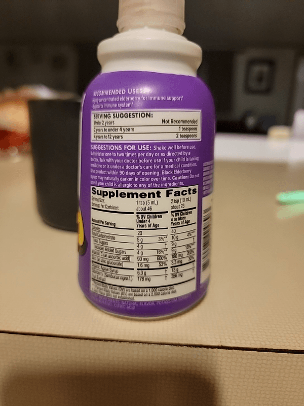 Zarbee'S Naturals Black Elderberry Syrup Immune Support 2+ Years