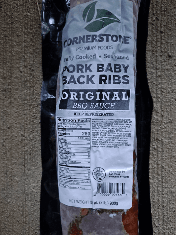 Cornerstone Premium Foods Fully Cooked Seasoned Pork Baby Back Ribs Original Bbq Sauce