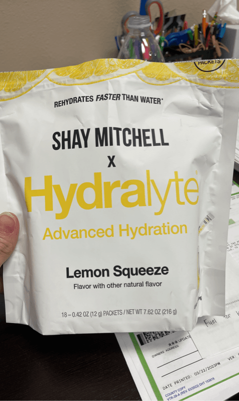 Shay Mitchell Hydralyte Advanced Hydration Lemon Squeeze Flavor