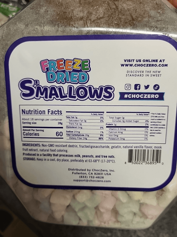Choc Zero Freeze Dried S'Mallows Vanilla Flavored