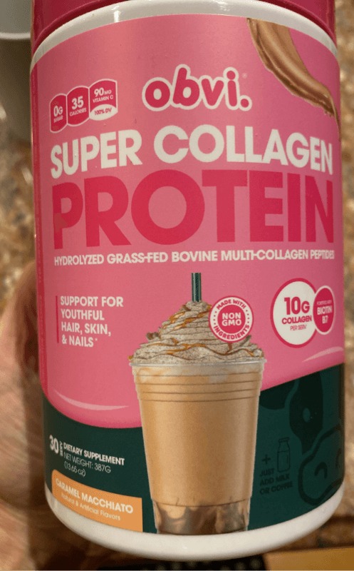 Obvi Super Collagen Protein Hydrolyzed Grass-Fed Bovine Multi-Collagen Peptides Caramel Macchiato