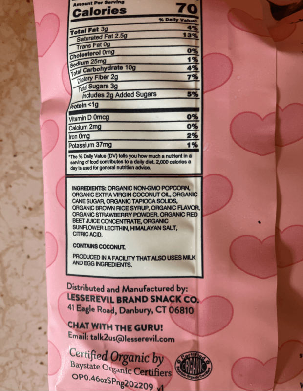 Lesserevil Sweetheart Pop Organic Popcorn