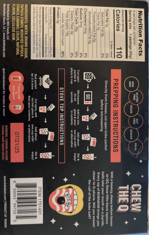 Bobabam Instant Boba Drink Kit Brown Sugar Rich Toasted Caramel