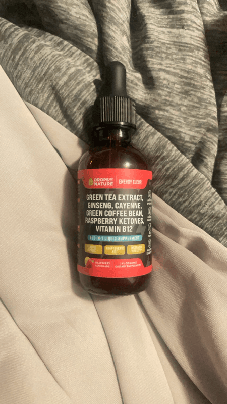 Drops Of Nature Energy Elixir Green Tea Extract, Ginseng, Cayenne, Green Coffee Bean, Raspberry Ketones, Vitamin B12 - Raspberry Lemonade