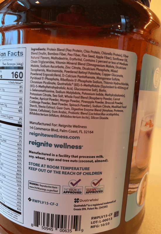 Reignite Wellness Plant Based All-In-One Shake Vanilla Protein Powder 1.45 Lbs
