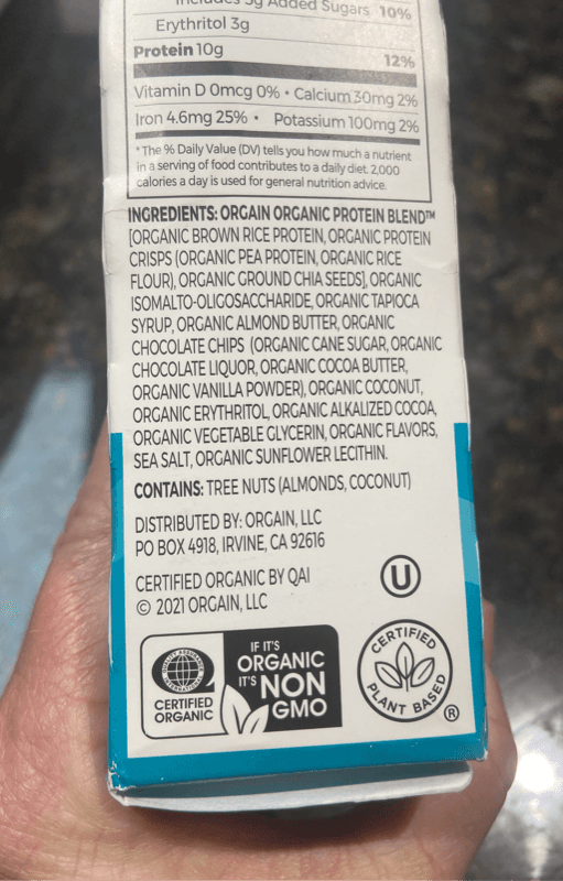Orgain Chocolate Coconut Flavored  Protein Snack Bar