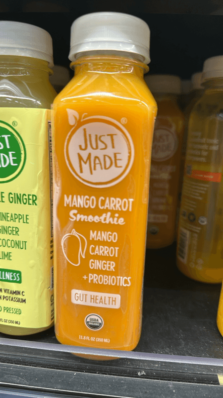 Just Made Mango Carrot Ginger Gut Health + Probiotics Smoothie