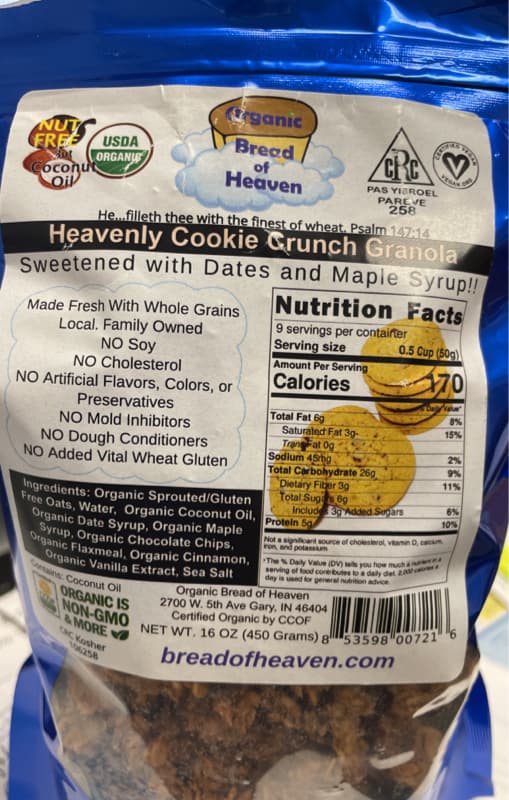 Organic Bread Of Heaven Heavenly Cookie Crunch Granola