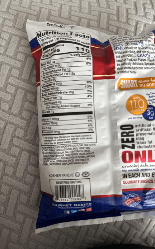 The Smart Gourmet Snack Co. Smart Fried Air Popped Potato Sticks Honey Bbq