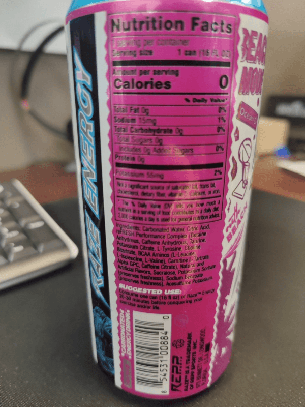 Raze Energy Hydrating Electrolytes Carbonated Energy Drink